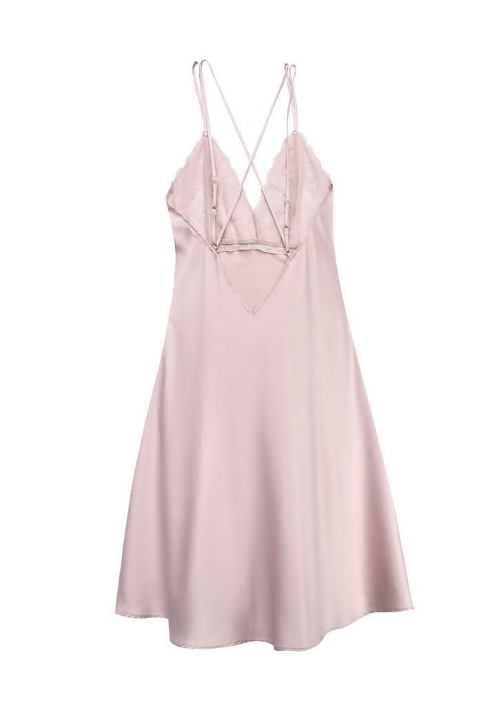 Сорочка ночная женская кружевная. Комбинация с кружевом. Ночная рубашка, размер M (розовая) - фото 10 - id-p1121426107