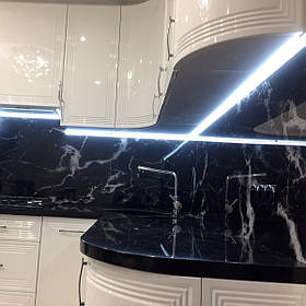 Склопанель для кухні Фартух Чорний мармур