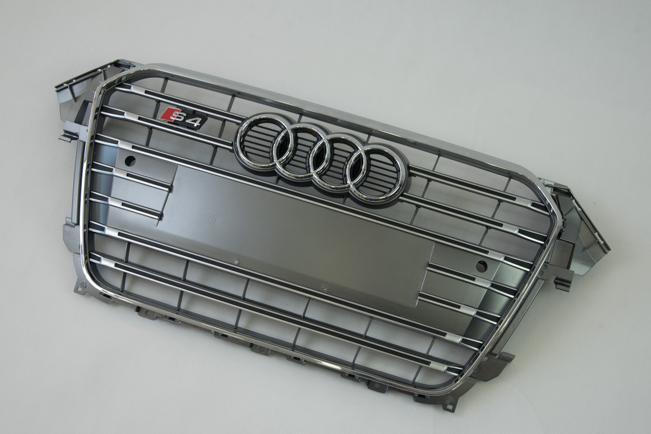 Решетка радиатора Audi A4 2011-2015год Серая с хромом (в стиле S-Line) - фото 2 - id-p1465098431