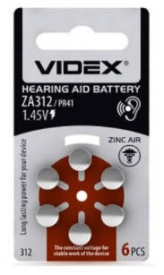 Батарейки для слухових апаратів Videx ZA312, PR41, 1.45V