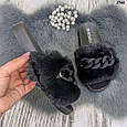 Шлепанці жіночі хутряні чорні з цепкою тапочки хутряні Bomba, фото 4