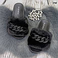 Шлепанці жіночі хутряні чорні з цепкою тапочки хутряні Bomba, фото 6