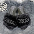 Шлепанці жіночі хутряні чорні з цепкою тапочки хутряні Bomba, фото 7