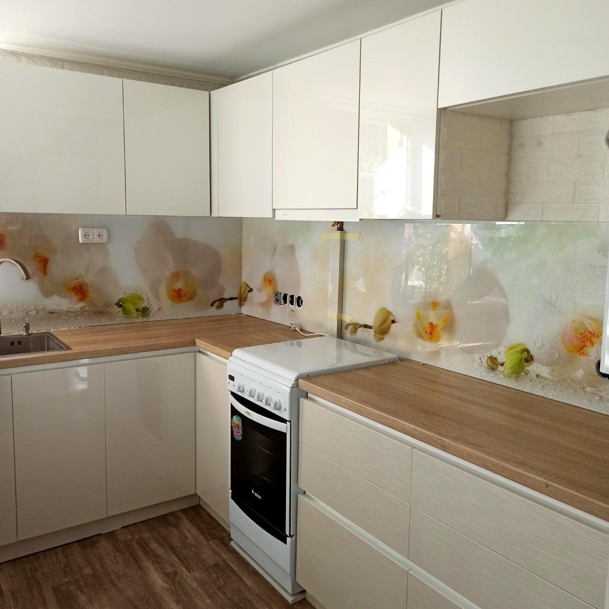 Робоча стінка на кухню з фото орхідей/Скіналі, фото 1