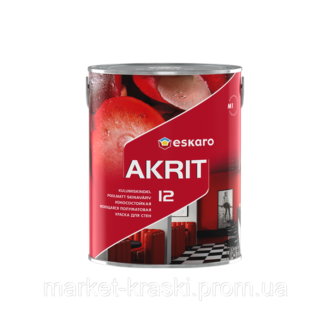 ЗНОСОСТІЙКА ФАРБА ДЛЯ СТІН ТА СТЕЛІ ESKARO AKRIT 12 0.95 літра, фото 1