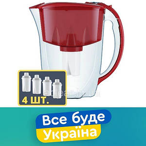 Фільтр-глечик з 4 шт. картриджів / Аквафор ІДЕАЛ Колір Червоний