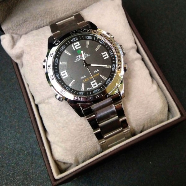Чоловічий тактичний годинник для військових Weide Standart Silver з будильником