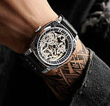 Оригінальний дизайнерський чоловічий механічний годинник WishDoIt Baron на чорному шкіряному ремінці, фото 6