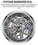 Оригінальний дизайнерський чоловічий механічний годинник WishDoIt Baron на чорному шкіряному ремінці, фото 7