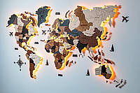 Деревянная карта мира на стену CraftBoxUA с подсветкой