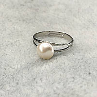 Перстень Перлина білий d-8м без р-р колір металу "срібло"