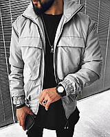 Мужская стильная стёганная куртка демисезонная серая с карманами