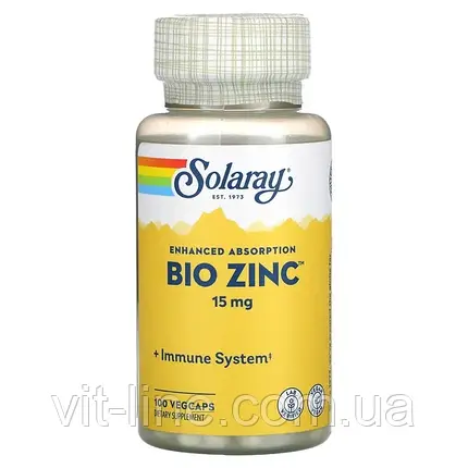 Solaray Bio Zinc 15 мг, 100 рослинних капсул, фото 2