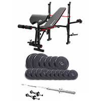 Силовий набір з лавою Hop-Sport HS-1055 зі штангою та дисками Elitum Titan 68 кг 16 шт з ABS покриттям