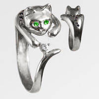 Серебряное Кольцо женское Кошка Большая