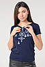 Жіноча футболка з вишивкою хрестиком у темно синьому кольорі «Оберіг», фото 2