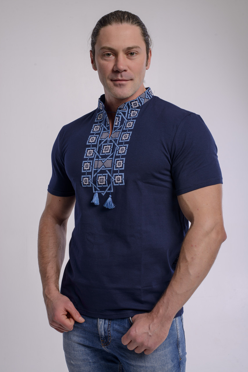 Праздничная мужская футболка с вышивкой «Оберег с синим» XXL - фото 4 - id-p1528162853