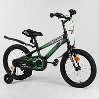 Велосипед детский двухколёсный 16" CORSO Sporting черно-зеленый R-16218