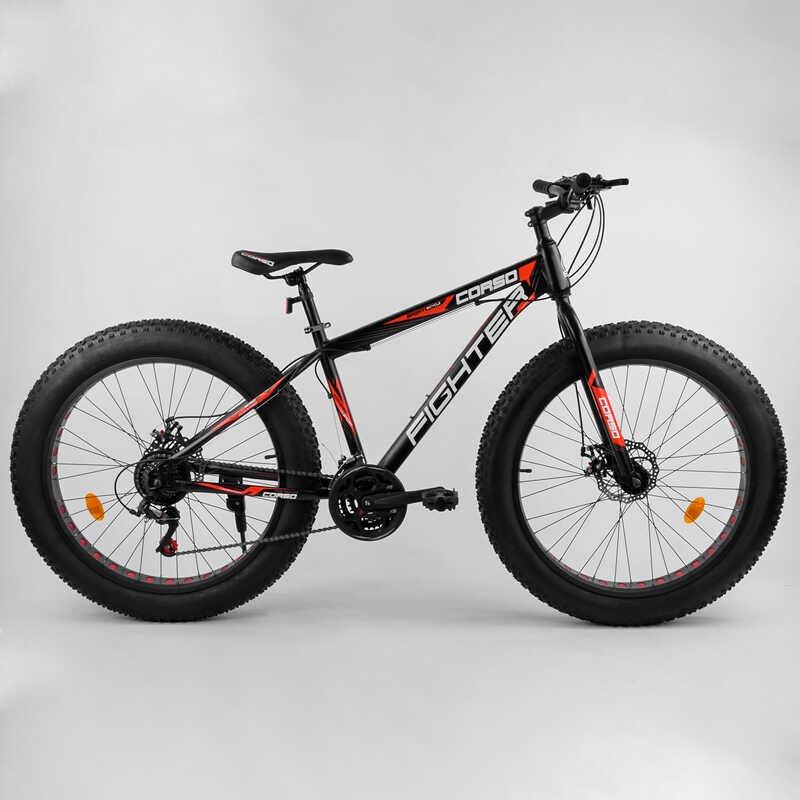 Велосипед фетбайк дорослий спортивний 26" CORSO Fighter 96405 чорно-червоний