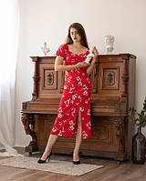 Червоне жіноче плаття міді з квітковим принтом і фігурним вирізом горловини розмір 44