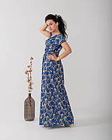 Женское платье макси большого размера с короткими рукавами в синем цвете, фото 1