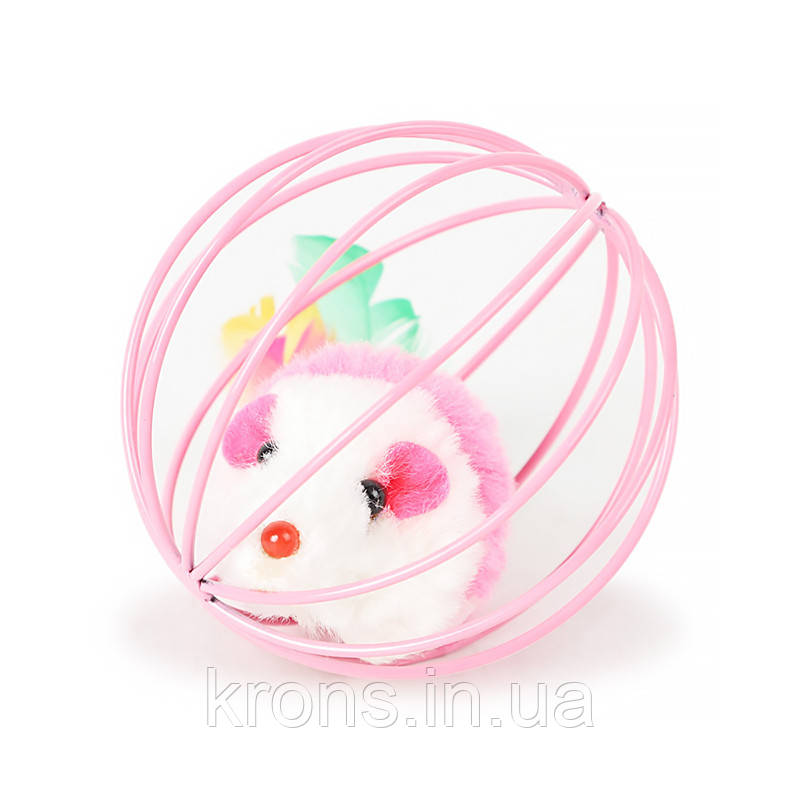 Іграшка для котів Taotaopets 012209 Pink 6см миша в кулі, фото 1