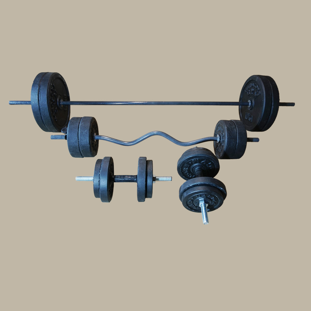 Штанга набірна + W-подібний гриф з гантелями на 90 кг Гантелі, гирі, штанги та диски Граниліт