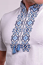 Модная мужская вышитая футболка "Гетьман" белая с синим, фото 3