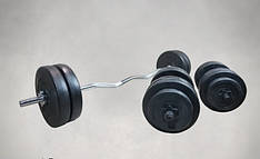 Штанга W-подібна + гантелі 53 кг з покриттям Гантелі, гирі, штанги та диски ударостійкий пластик