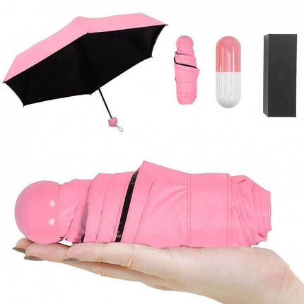 Компактный зонтик в капсуле-футляре Розовый, маленький зонт в капсуле. Цвет: розовый, фото 2