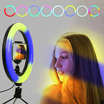 Кільцева світлодіодна лампа RGB LED RING MJ26 26 см із тримачем для телефону, фото 3