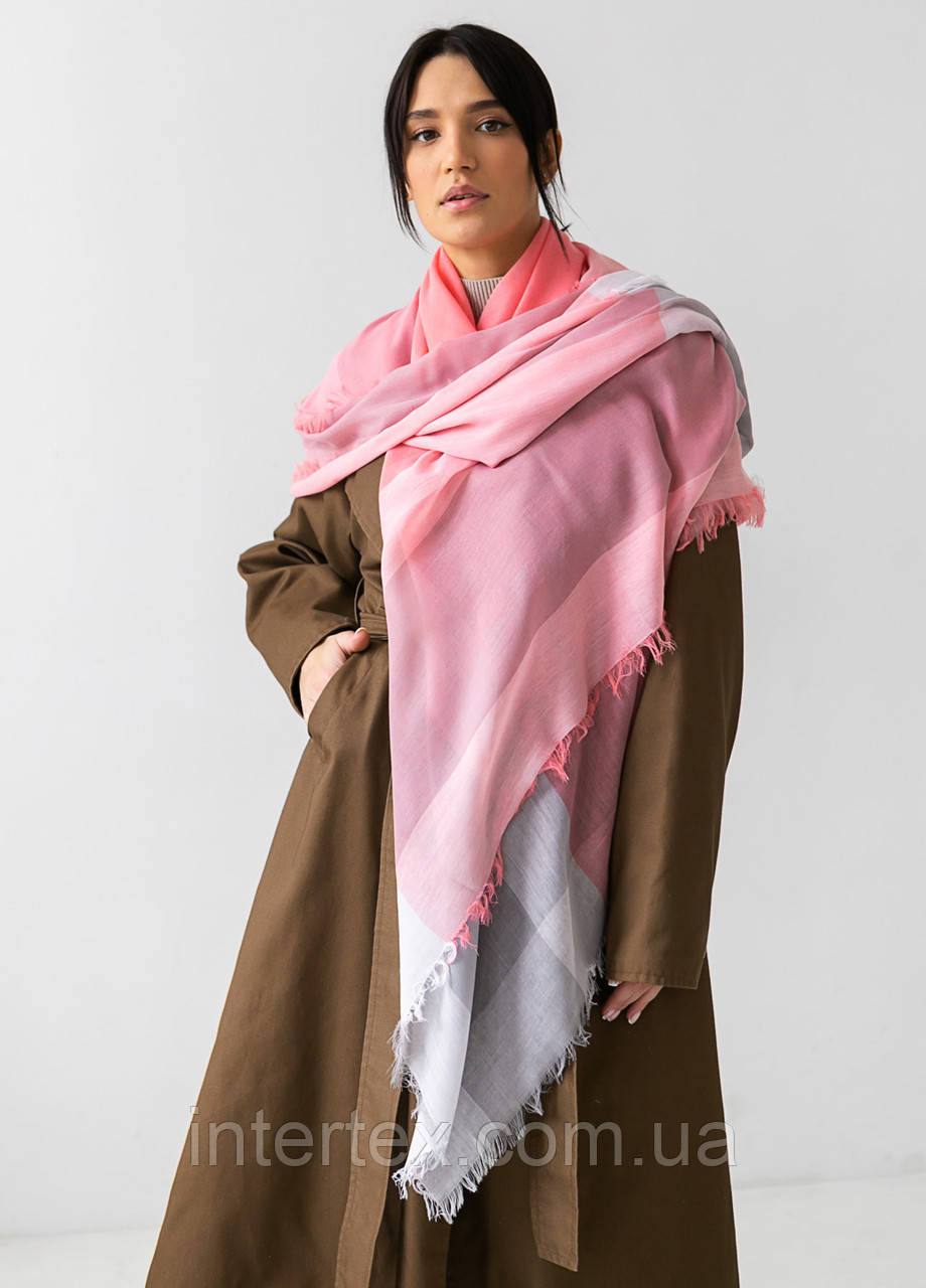 Хустка Клітинка (рожевий) 140х140 см., фото 1