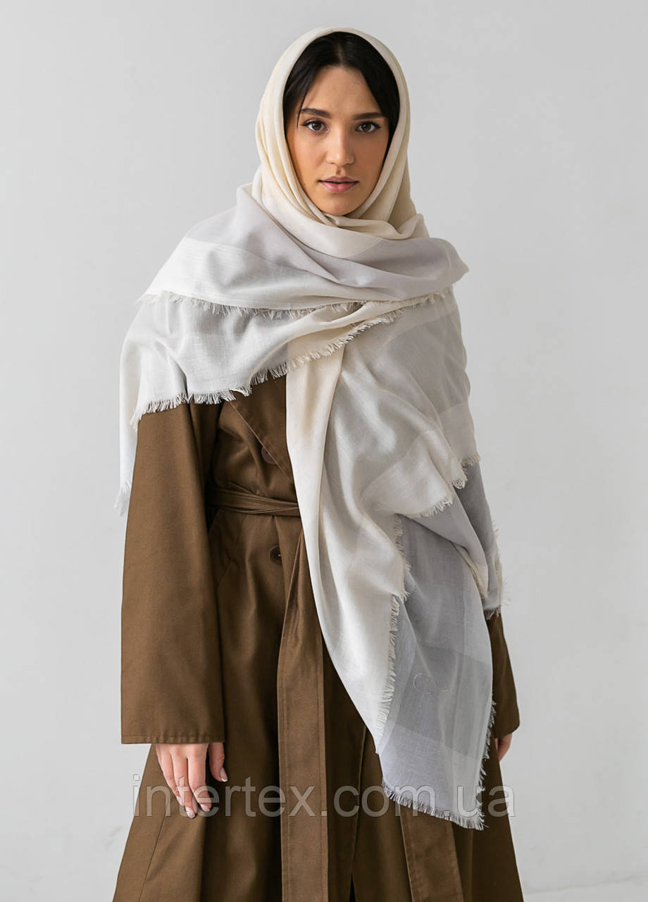 Хустка Клітинка (кремовий) 140х140 см., фото 1