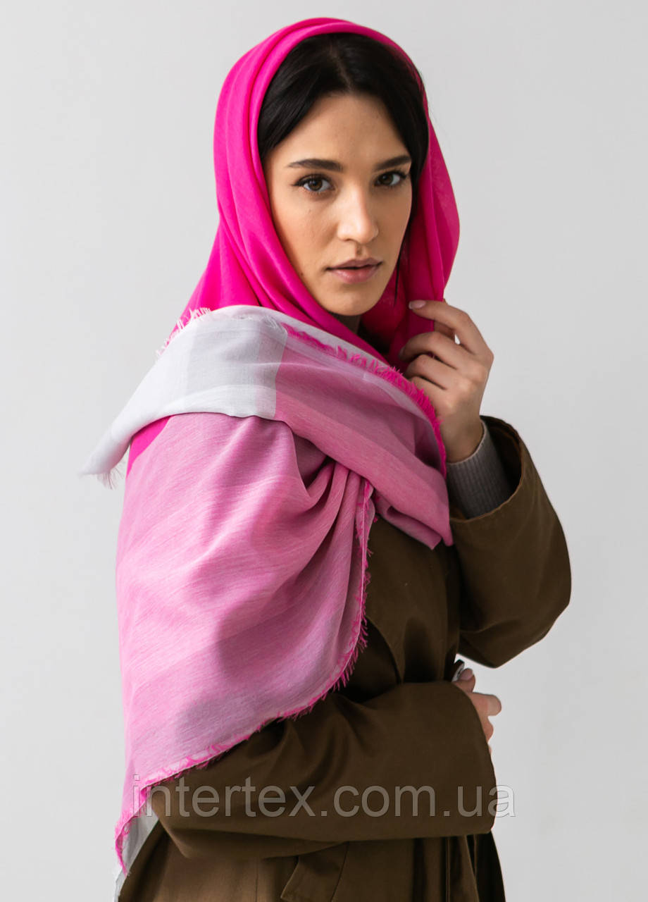 Хустка Клітинка (фуксія) 140х140 см., фото 1