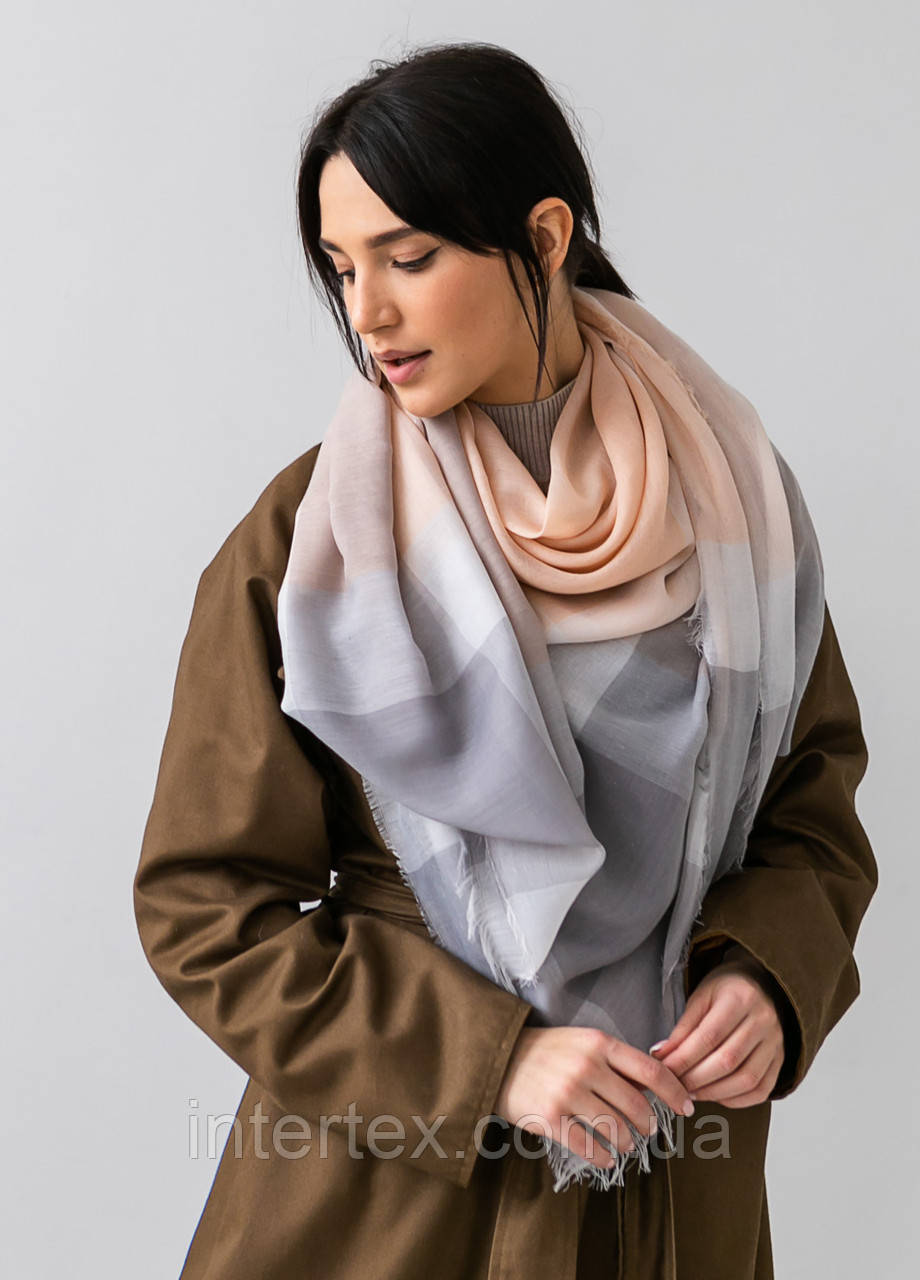 Хустка Клітинка (персиковий) 140х140 см., фото 1