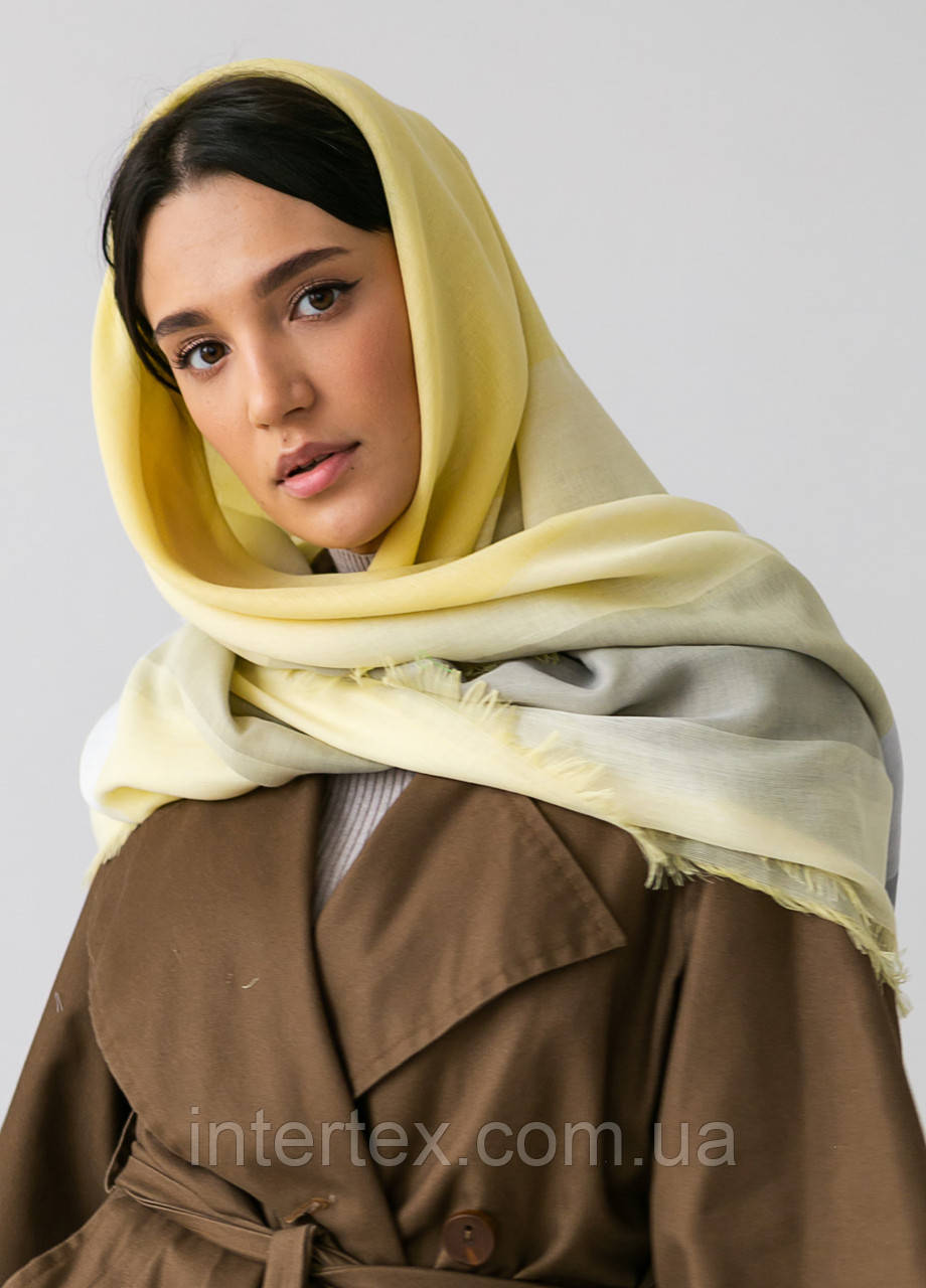 Хустка Клітинка (жовтий) 140х140 см., фото 1