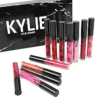 Помада 12 кольорів Kylie KY3 у мармуровому чорному пакованні, стійкі рідкі помади