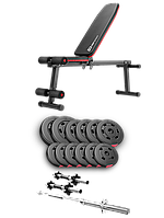Силовой набор со скамьей для тренировок Hop-Sport HS-1010 со штангой и дисками 38 кг 12 шт с ABS покрытием