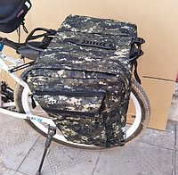 Велосипедная сумка камуфляжная черная баул на багажник с боками