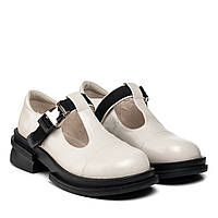 Туфли молочные кожаные на низком каблуке,на платформе,на толстом каблуке Lifexpert