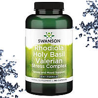 Стресс Формула Swanson Rhodiola Holy Basil Valerian Stress Complex 3 in 1 Formula 180 капсул