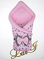 Демисезонный конверт - одеяло для выписки из роддома с бантом Звездопад 85*85 см Lari Розовый
