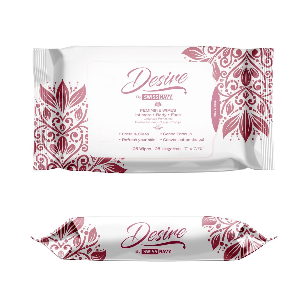 Жінки, які очищають серветки для тіла і обличчя Desire by Swiss Navy Feminine Wipes 25 шт