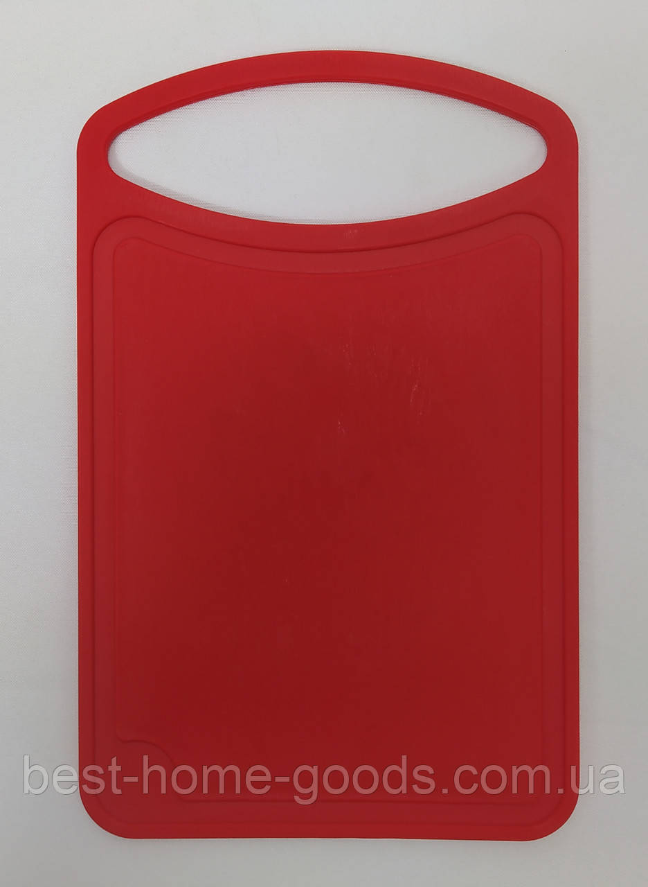 Обробна кухонна дошка з ручкою 30×20 см з харчового пластику, з жолобком для рідини, міцна, зносостійка, зручна для нарізання, фото 1