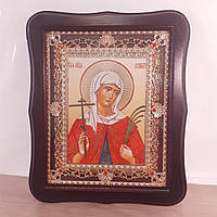 Ікона Валентина свята мучениця, лик 15х18 см, у темному дерев'яному кіоті з камінням