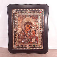Икона Вифлеемская Пресвятая Богородица, лик 15х18 см, в темном деревянном киоте с камнями