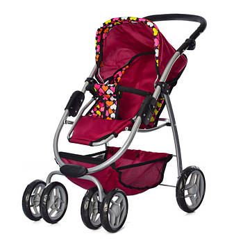 Коляска для ляльок 9662 Трансформер 4в1 (Бордовий із серцем)