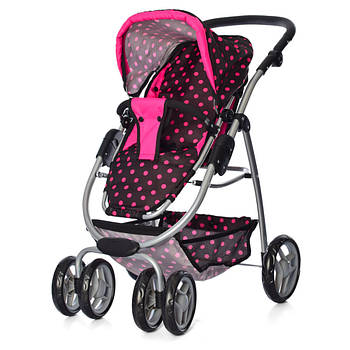 Коляска для ляльок 9662 Трансформер 4в1 (Чорний у рожевий горошок)