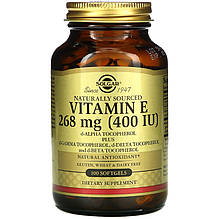 Вітамін Е, SOLGAR "Naturally Sourced Vitamin E" 400 МО, зі змішаними токоферолами (100 гелевих капсул)