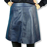 Детская юбка для девочки Трапеция кожаная синяя тм Viollen